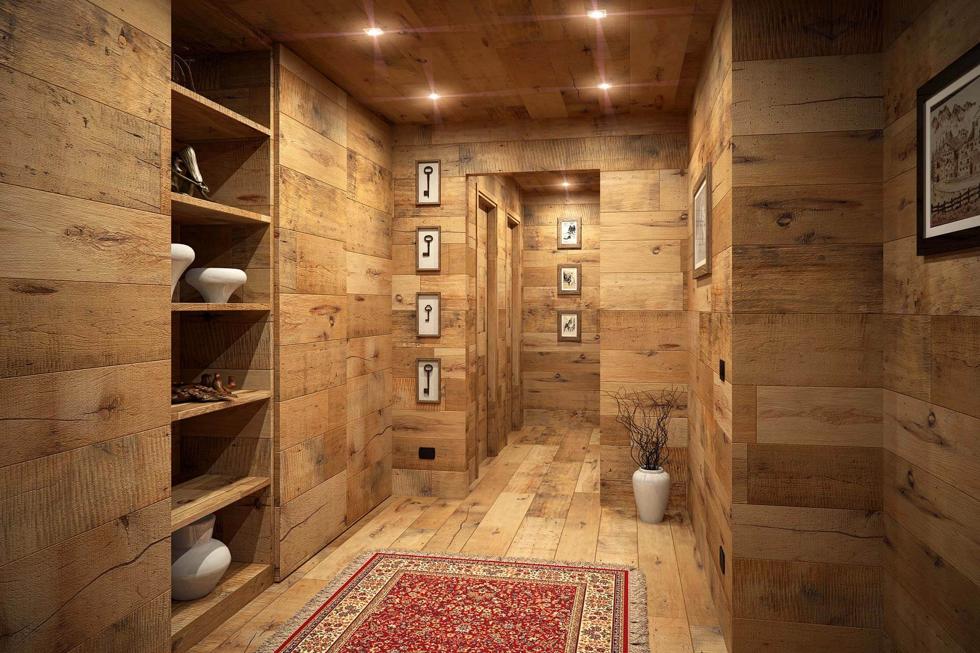 Plancher vieux bois sélection jaune-miel en pose mural