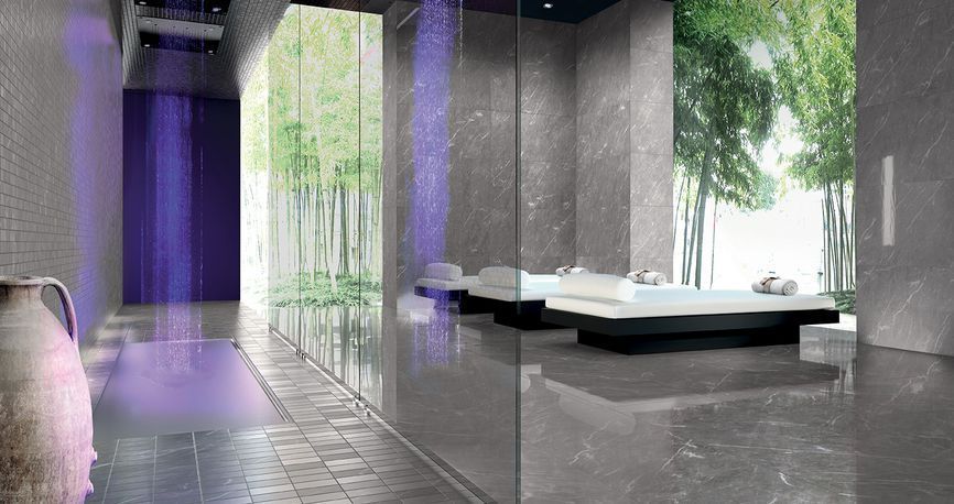 Carrelage différents formats, imitation marbre gris, veinage blanc, épaisseur 10mm