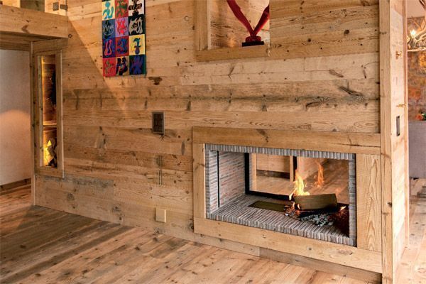 Plancher vieux bois sélection jaune-miel en pose sol et mur